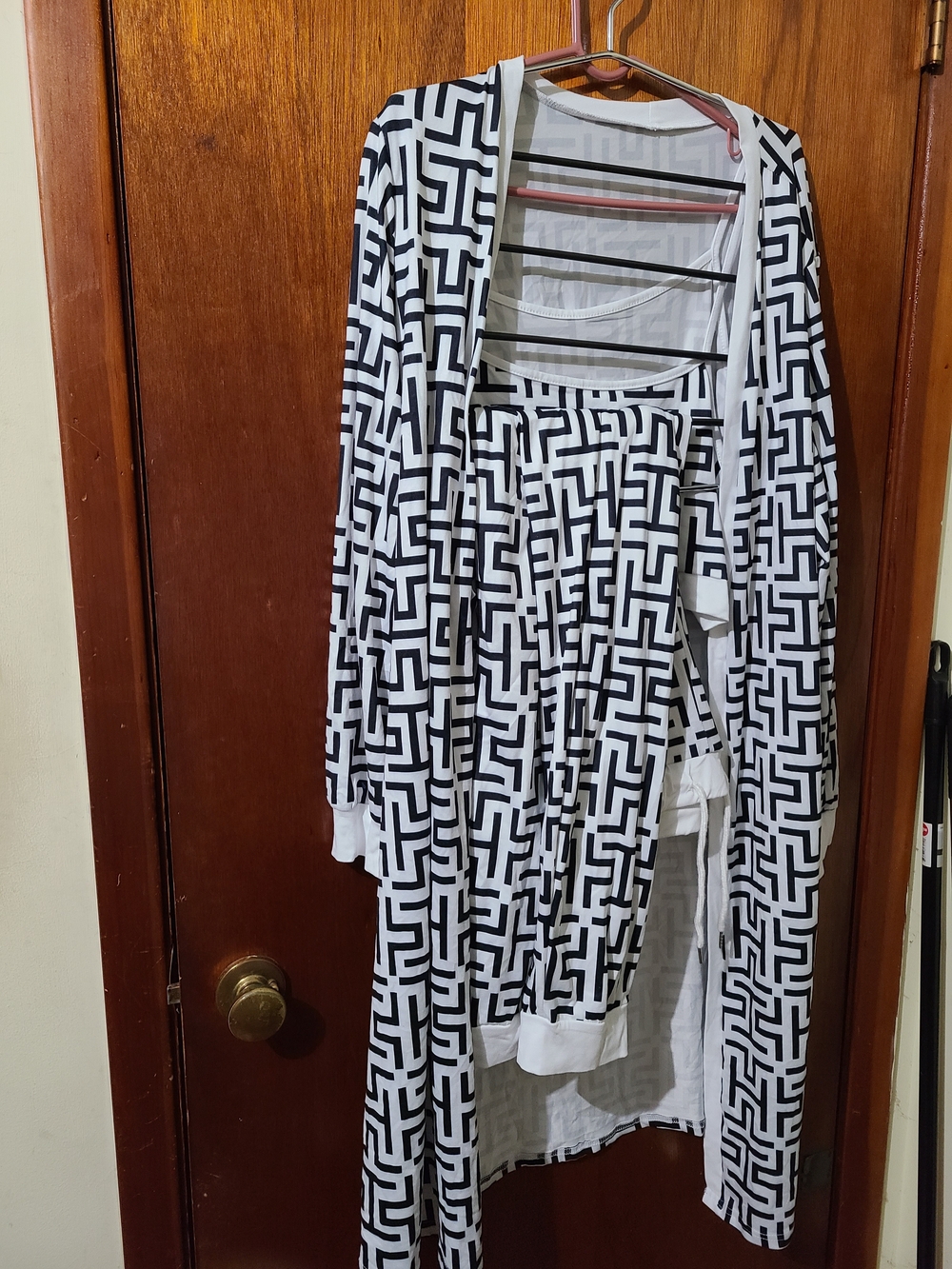 Black & White Geometric Long Cardigan Jacket